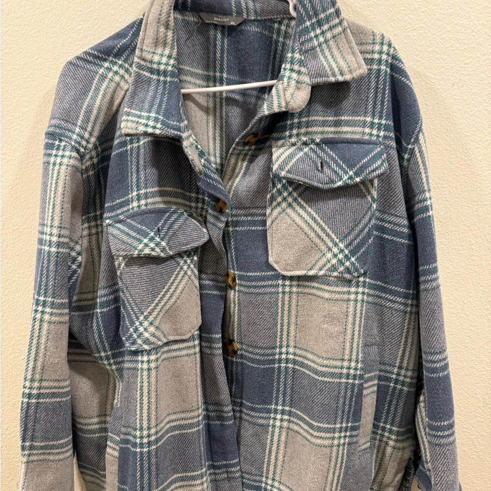 Plaid Shacket in Blue and Gray